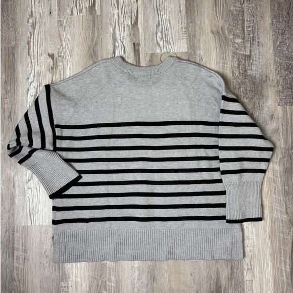 Philosophy Oversized Gray Black Striped Chunky Knit Crewneck Sweater Size XL - Picture 2 of 5